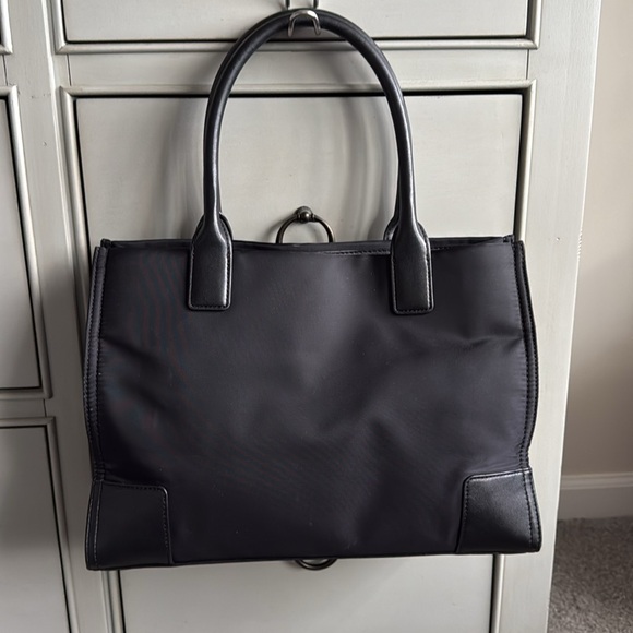 MINT Tory Burch Mini Ella Embroidered Logo Nylon Tote - Black - STUNNING! - Picture 3 of 7